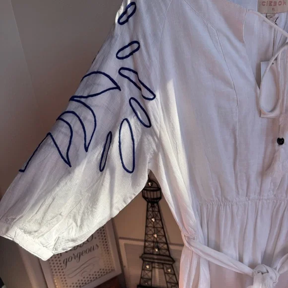 NWT Ciebon Eliza Embroidered A-Line Cotton Midi Dress in White Sz XL - Picture 9 of 16